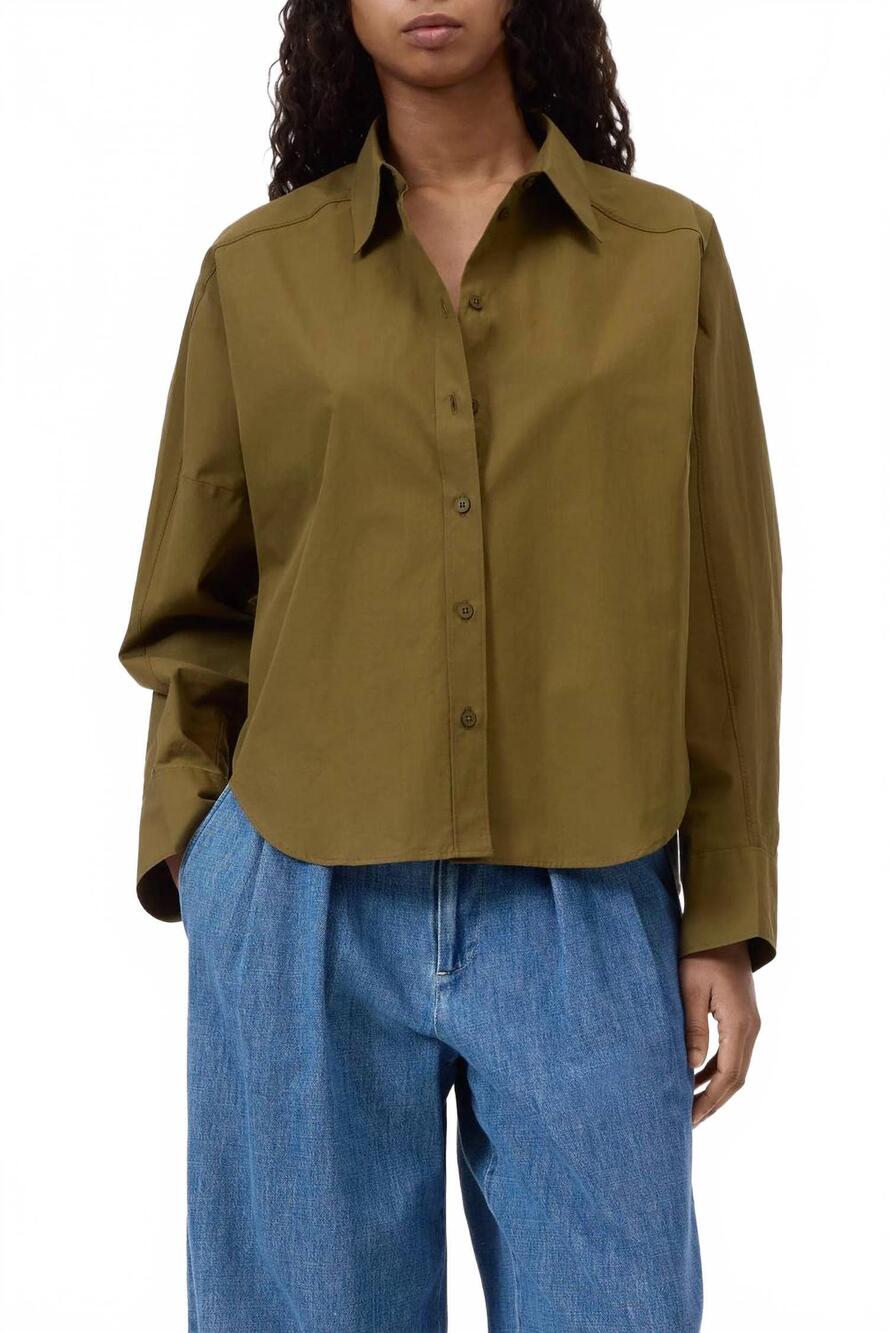 NEW CLOSED organic cotton gathered shirt in deep olive
